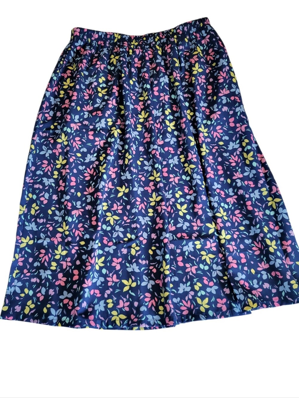 Blair Vintage 90s Patterned A-Line Midi Skirt Navy floral Cottagecore size M